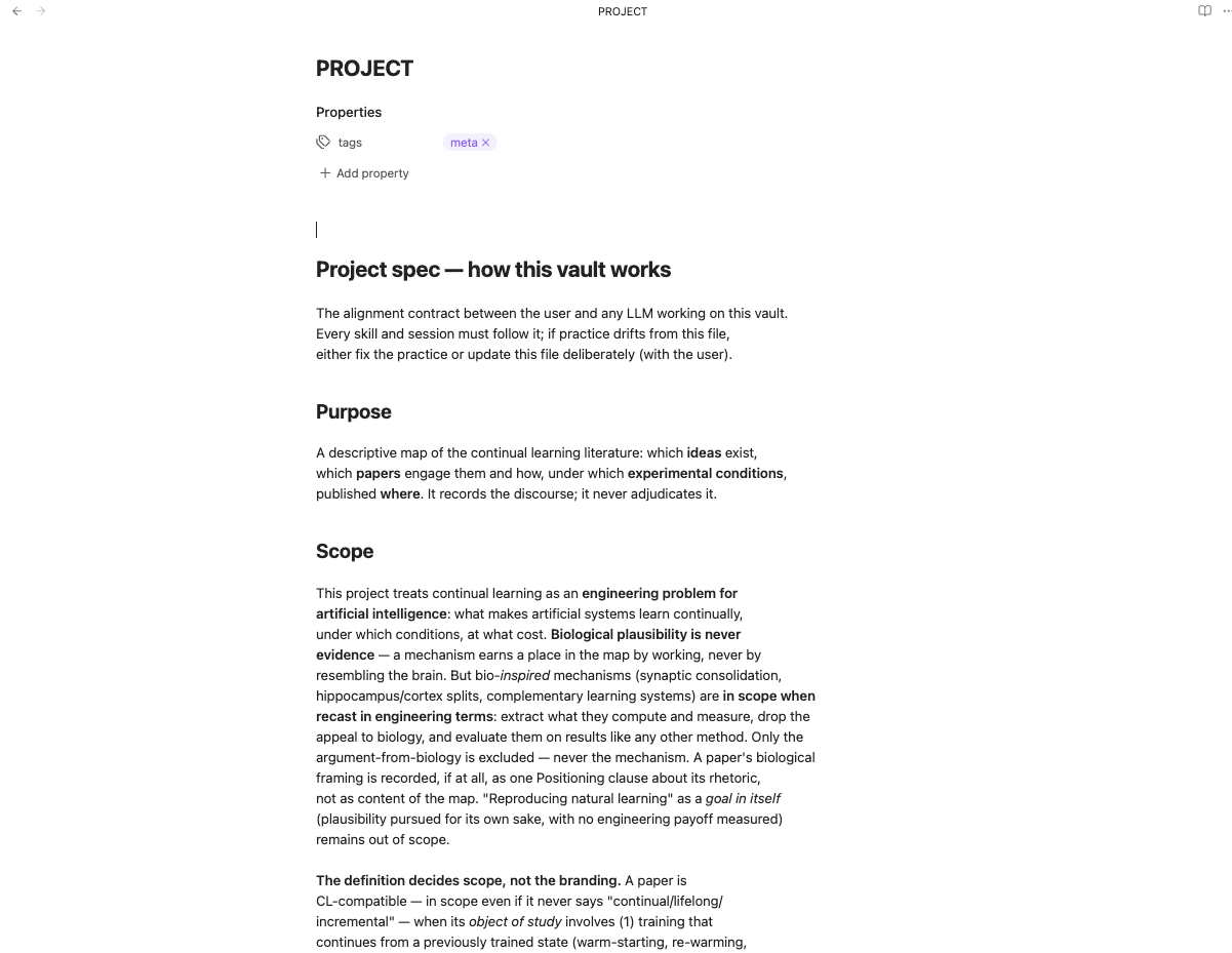The PROJECT.md file describing the goal and scope of the vault.